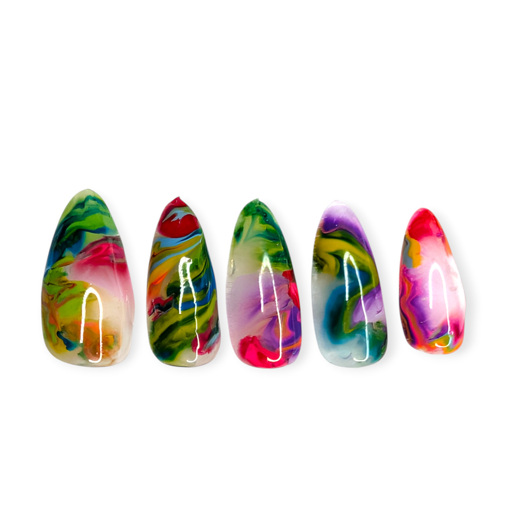 Tropical Multi Color Marble Design Press On Nail Set‎ Customizable Sizes